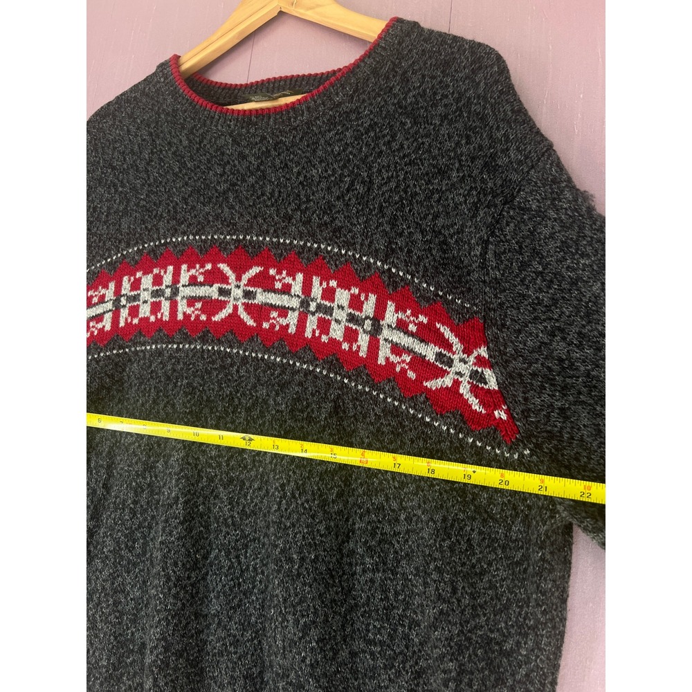 Eddie Bauer Mens XL Charcoal Grey Fair Isle Nordic Cotton Blend Crewneck Sweater - Picture 6 of 9